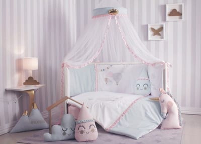 Ledikant dekbedovertrek set - Ballon - roze/mint - katoen - inclusief hoeslaken