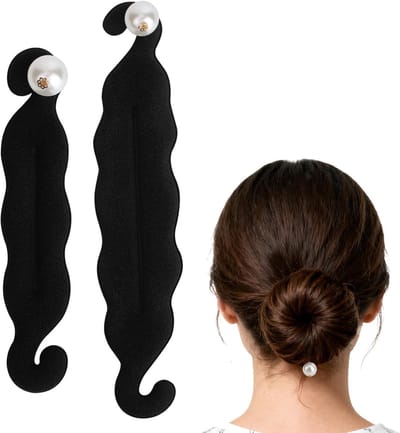 2 Stuks Haarknotmaker, 2 Maten Luie Sponsknotkrultang met Parel Haarvormer Stylingaccessoires voor Lang, Dun, Krullend, Steil en Golvend Cadeau voor Vrouwen en Meisjes