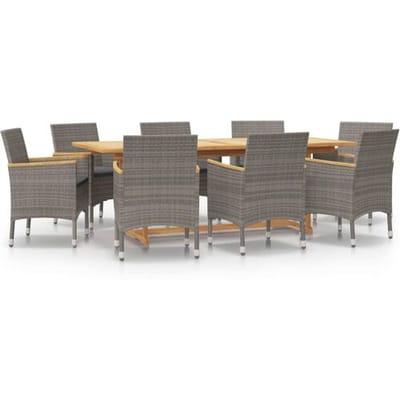 vidaXL - 9-delige - Tuinset - met - kussens - grijs