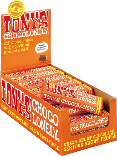 Tony's Chocolonely Chocolade Reep Melk Karamel Zeezout 35 x 47 gram Chocola