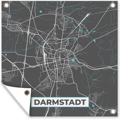 Tuin poster Stadskaart – Kaart – Darmstadt – Blauw – Duitsland – Plattegrond - 200x200 cm - Tuindoek