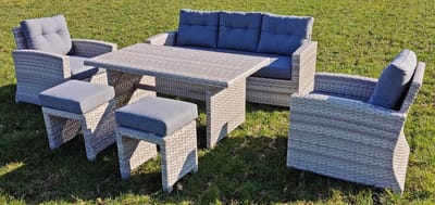 Aluminium Lounge Dining Set - Dinerset - 7 Personen - met Hoge Tafel - 100% Roestvrij - Buiten Loungeset Weerbestendig
