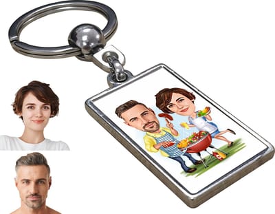 BBQ Karikatuur Man & Vrouw - Gepersonaliseerde Karikatuur Sleutelhanger met Jouw Foto - Cadeau - Verjaardag - Kerst - Kado - Valentijn - Gepersonaliseerd Cadeau