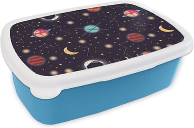 Broodtrommel Blauw - Lunchbox - Brooddoos - Space - Zodiac - Sterren - Design - Heelal - 18x12x6 cm - Kinderen - Jongen