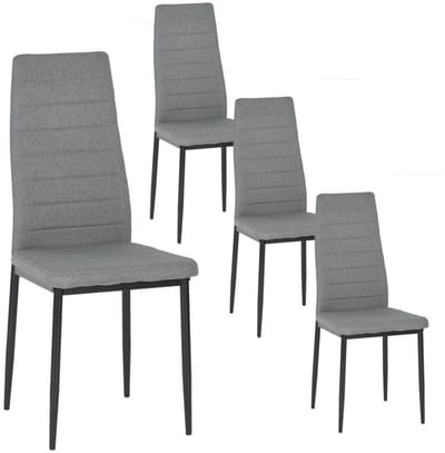 EGGREE Eetkamerstoelen set van 4 - keukenstoel - comfortabele gestoffeerde stoel met stof - rugleuning - metalen poten - eettafelstoel - eetkamerstoelen - zitting - grijs
