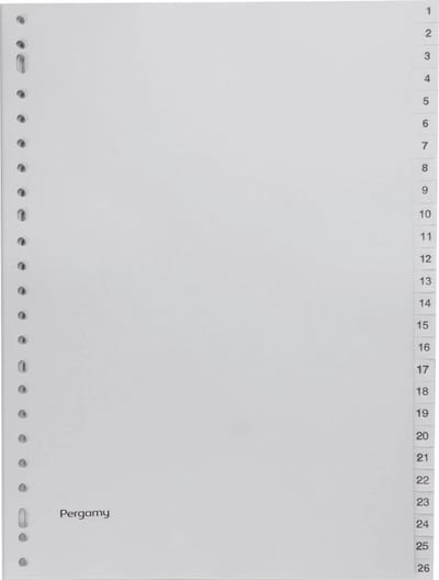 Pergamy tabbladen, ft A4, 23-gaatsperforatie, grijze PP, set 1-52