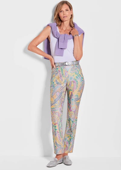Gedessineerde broek LOUISA - sering / grijsgroen / gedess. - Gr. 52 van Goldner Fashion