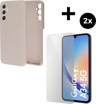 Mobiparts Silicone Cover hoesje geschikt voor Samsung Galaxy A34 (2023) 5G met 2 Screenprotectors van Gehard Glas - Roze