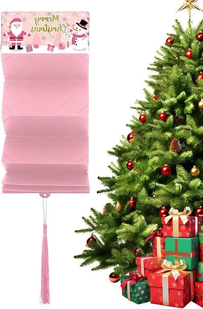 Kerst Geld Enveloppen - Portemonnee Kaarten - Feestelijke Cadeau Presentatie - 10 Opvouwbare Sleuven - 17 x 7.8 cm - Rood