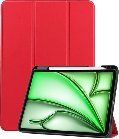 Hoesje Geschikt voor Apple iPad Air 6 (2024) - 11 inch - 6e Generatie - M2 - Dun & Stevig - Trifold Bookcase - Hard Cover Case - Met Uitsparing Geschikt voor Apple Pencil - Hardcover Book - Tablet Hoes - Rood