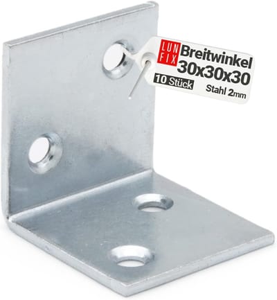 Hoekverbinding Plaat - Lochplaat Hoek - Houtverbinding Versterken - Verzinkt Corrosiebestendig - 30x30x30mm - Zilver
