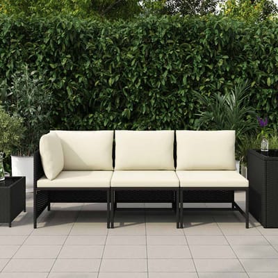vidaXL - 3-delige - Loungeset - met - kussens - poly - rattan - zwart
