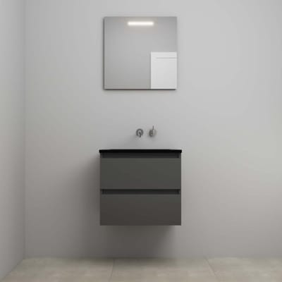 On-Line Badkamermeubelset - 60 cm - Voorgemonteerd - Ladestructuur - Acryl Wastafel - zonder Kraangat - Spiegel met LED-Verlichting - Mat Antraciet