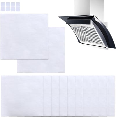 Set van 12 Afzuigkapfilterpapieren, 44 x 46 cm Universele Filters met Hoge Warmtebestendigheid, Geschikt voor de meeste Afzuigkappen en Verwijdering van Geuren