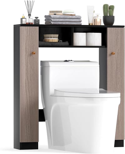 Toiletkast WC - Badkamerkast Opbergrek - Ruimte Besparen - Dubbele Deuren Verstelbaar - 87.5 x 18 x 98 cm - Grijs
