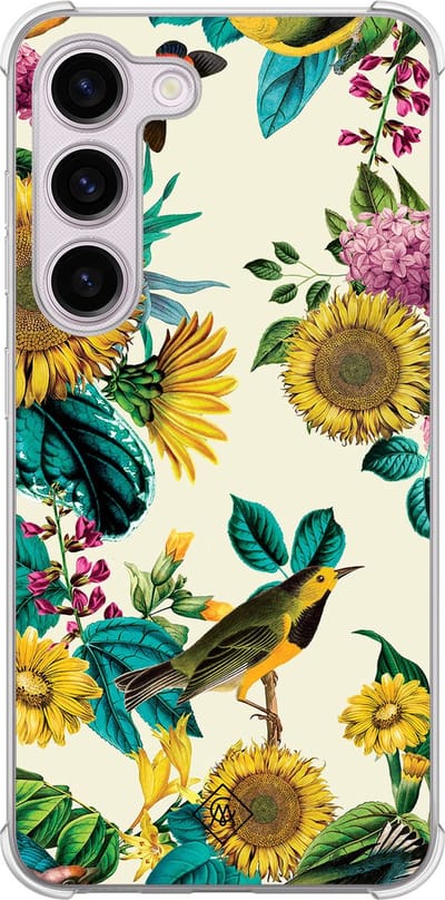 Casimoda® hoesje - Geschikt voor Samsung Galaxy S23 Plus - Zonnebloemen / Bloemen - Shockproof case - Extra sterk - TPU/polycarbonaat - Mint, Transparant