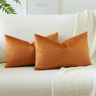 Set van 2 fluwelen kussenslopen voor bank en woonkamer, 30 x 50 cm, oranje