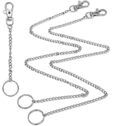 2 stuks sleutelhangers 50 cm portemonnee ketting en 10 cm sleutelhanger voor mannen, broekketing gemaakt van roestvrij staal, zilveren schakelketting voor mannen en vrouwen, met karabijnhaak, zilver