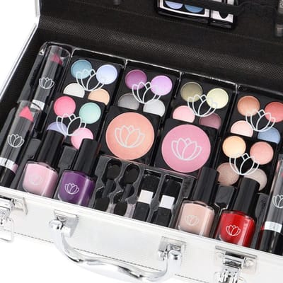TIM® Make Up Koffer - Make Up Set - Make Up Koffer Meisjes - Make Up Koffer Met Inhoud - Zilver - 26cm x 19cm x 9cm