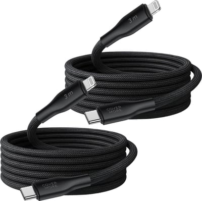 20w kabel geschikt voor iPhone snellader - 3 meter - Geschikt voor Lightning naar usb C - Oplaadkabel - 2 stuks - Lang - Veilig - Zwart