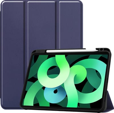 Hoes - Geschikt voor Apple iPad Air 5 (2022) - 10.9 inch - 5e Generatie - M1 - Dun & Stevig - Trifold Bookcase - Hard Cover Case - Met Uitsparing Geschikt voor Apple Pencil - Hardcover Book - Tablet Hoesje - Donkerblauw