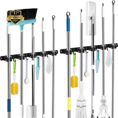Dailygoody - Broom Holder Wall - Broomhouder - Sterk en duurzaam - Zwart - Tuin gereedschap - Perfect voor garage en keuken - Inclusief installatiepakket