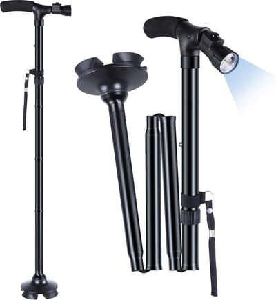 Opvouwbare wandelstok - Verstelbare LED-verlichting - Draagtas - Mannen en vrouwen - Verstelbare hoogtes - Cadeau voor vaders en moeders