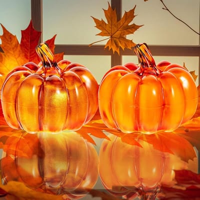 Pompoen Herfstdecoratie met ledlicht - 2 stuks pompoendecoratie - herfstdecoratie pompoenlantaarn - pompoen verlicht - herfstdecoratie pompoen - pompoen Halloween-decoratie - pompoen lantaarn decoratieve