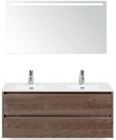 Dante Badmeubelset 120 cm - 4 Laden Tabacco - Keramische Wastafel Wit Cover met Sence Spiegel
