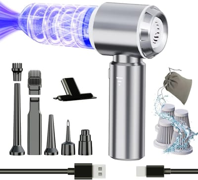 SNJY® Auto Stofzuiger - Kruimeldief - Handstofzuiger - Kruimelzuiger - 6 Opzetstukken - Zuigen en Blazen - 22000Pa - 120W - Grijs
