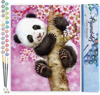 Figured'Art Schilderen op Nummer Volwassenen canvas Baby Panda - Handwerk acrylverf Kit DIY Compleet - 40x50cm zonder frame