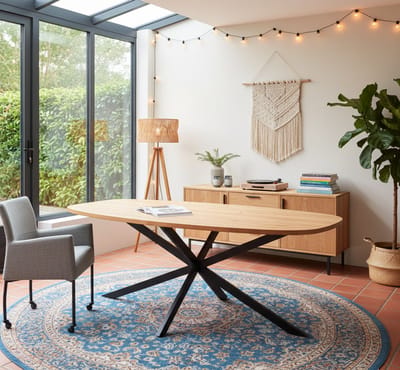 Eettafel Deens Ovaal Mangohout en Staal 200x100 cm Naturel – Moderne Scandinavische Design Tafel – Novihome