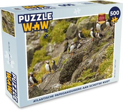 Puzzel Atlantische papegaaiduikers aan Schotse kust - Legpuzzel - Puzzel 500 stukjes