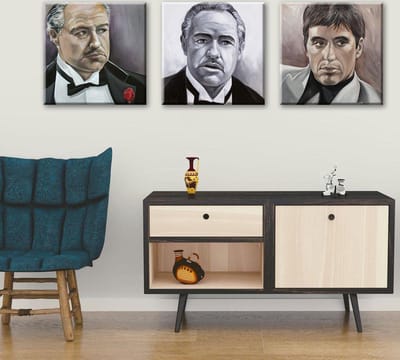 Don Corleone - Marlon Brando - Tony Montana - Al Pacino - 3 Canvasdoeken - 50 X 50 Cm