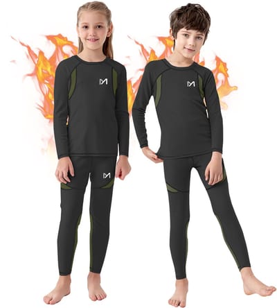 MEETHOO Thermokleding Kinderen Set - Thermoshirt en Thermobroek - Thermo Ondergoed Kinderen - Skikleding Kinderen-Zwart-M