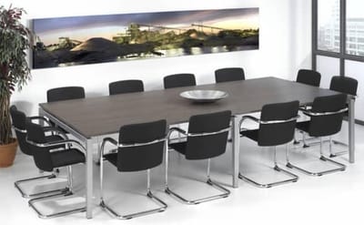 Vergadertafel 12 personen Kubus breed 320CM diep 160CM bladkleur Robson Eiken framekleur Aluminium (RAL9006)