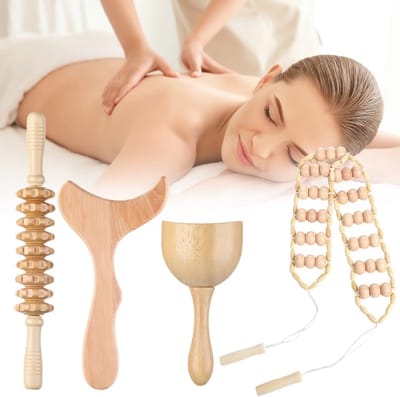 4-in-1 Houtmassage Set voor Spierontspanning en Lichaamscontouren