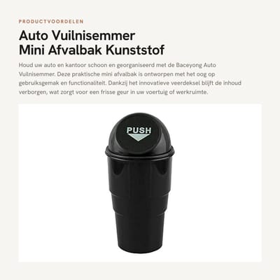 Dailygoods- Vuilnisemmer Hoge Capaciteit - Auto Vuilnisbak - Afvalemmer Thuis - Afvalbak Kantoor - Veerdeksel - Eenvoudig Ontwerp