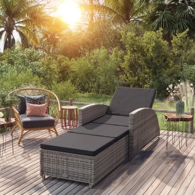 Ligbed met kussen - Loungestoel buiten - Ontspannen in tuin - Verstelbare rugleuning - 201 cm lengte - Donkergrijs