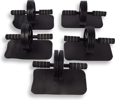 Discountershop Oefenwiel Buikspier Set met Kniemat - 5 Sets Ab Wheel - Kunststof - Zwart - 25x25x2.5cm - Roll-outs, Knie- en Pike-varianten - Geschikt voor het Hele Gezin