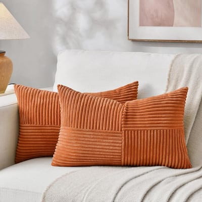 Kussenhoezen Set - Decoratieve Kussenslopen - Bank Decoratie - Corduroy Stof - 40 x 70 cm - Oranje
