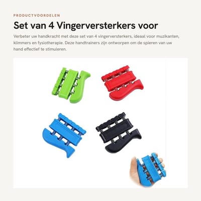 Dailygoods- Vingerversterker 4 Stuks - Handtrainer - Vingertrainers - Antislip - Geschikt voor Muzikanten/Klimmers - Verbetering van Handkracht