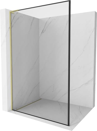 Mexen Kioto L douchewand Walk-in 50 x 200 , zwart frame, goud geborsteld - 800-050-103-55-70