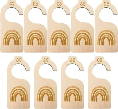Set van 9 houten baby scheiders voor kledingmaten 50-98, perfect voor het organiseren van de babykast en kledingopslag