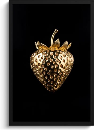 Fotolijst inclusief poster - Posterlijst 40x60 cm - Posters - Aardbei - Goud - Zwart - Chrome - Foto in lijst - Keuken decoratie muur - Wanddecoratie accessoires - Muurdecoratie - Schilderijen