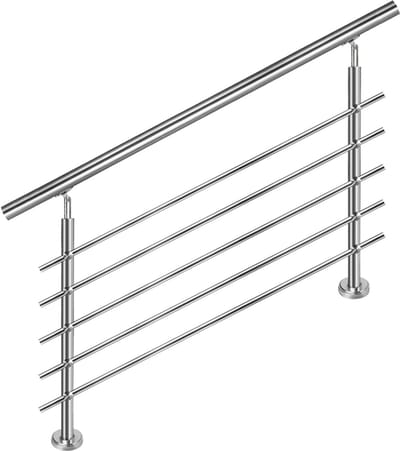 RVS Trapleuning Balkonleuning – 80cm – Verstelbaar – Ø42mm – Met 5 Dwarsbalken – Binnen & Buiten