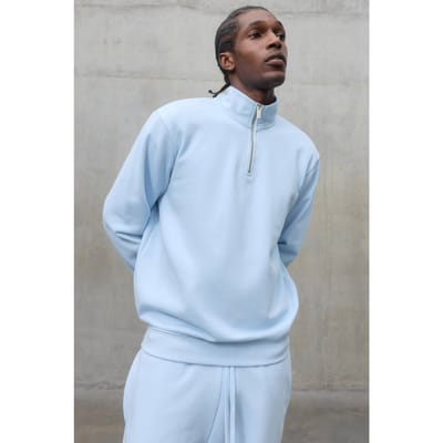 Regular Fit Premium 480gsm 1/4 Zip Funnel Neck Sweatshirt | Light Blue | Size Small