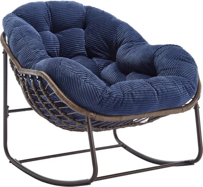 Rotan Schommelstoel - Tuin Schommelstoel - Oversized Egg Chair - Handgeweven - Weerbestendig - Ergonomisch - Buiten - 78x106x90cm - 1 Stuk - Donkerblauw
