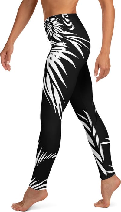 Sportlegging - design Tiger Power Up - High Waist - Dry Fit - High Performance - 4way stretch- unieke print - UPF 50+ - Hardloop - Yoga - Fitness - Dans  - Pilates - Training - sportbroek – zwart wit - maat S