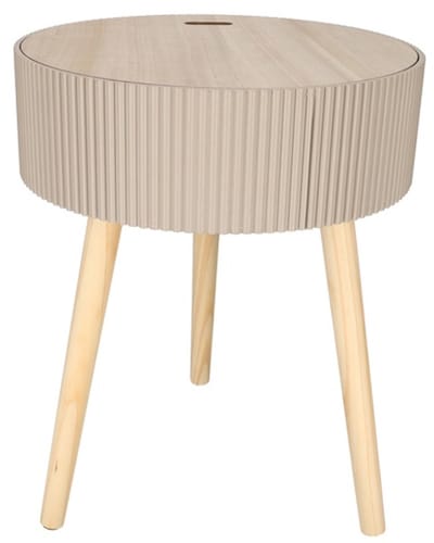 JENS Living Opberg Bijzettafel Levi - Salontafel - Nachtkastje - Tafel met opbergruimte - 38 x 38 x 48 cm - Taupe - Rond